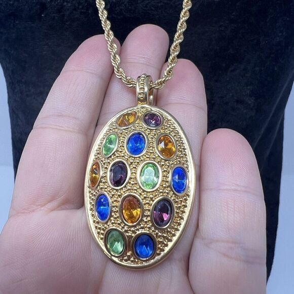 SIGNED SWAROVSKI CRYSTAL NECKLACE PENDANT 30" CHAIN Gold Tone RETIRED RARE NEW - Picture 1 of 11